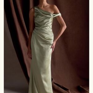 Meshki Dalia Off Shoulder Satin Maxi Dress - Sage